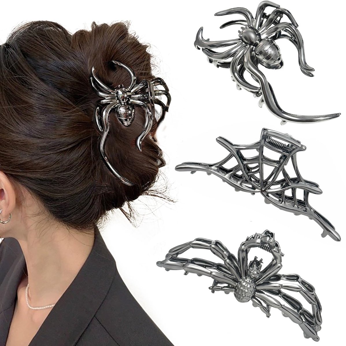 Dailygoods - 3 Stuks Halloween Metalen Haarklemmen - Spinnen en Schedel Ontwerpen