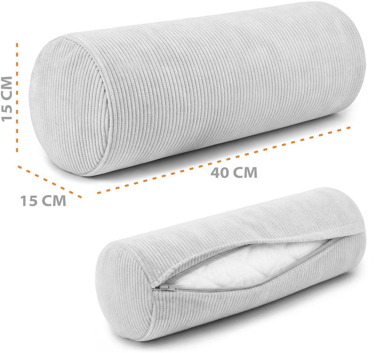 SnelShoppen - Nekrol met hoes Yoga Bolster Kniekussen Positioneringsrol 40x16 cm - Oeko-Tex Bruin Corduroy Kussenrol voor Yoga, Meditatie, en Ontspann