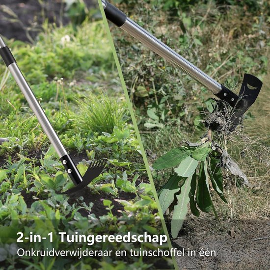 SnelShoppen - Mitclear Onkruidtrekker met Lange Steel (148cm), 2-in-1 Handmatige Onkruidverwijderaar Tuingereedschap, Onkruidhark & Tuinschoffel voor van Snelshoppen — afbeelding 5