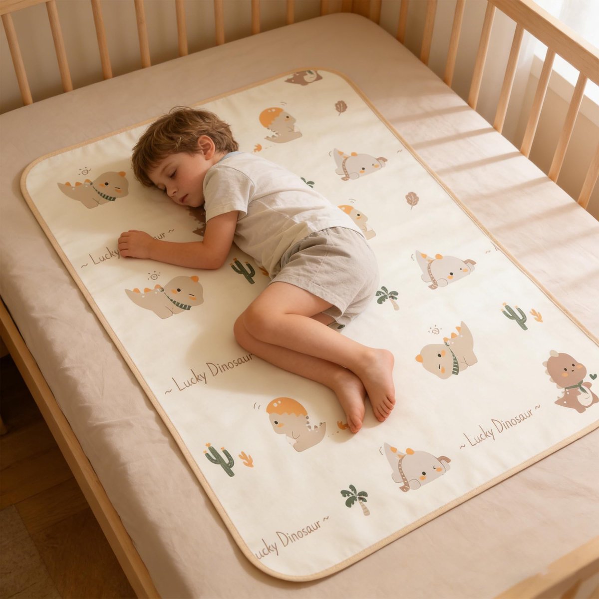 SnelShoppen - Potty Training Bed Pads Wasbaar 150x100 cm - Absorberend, Antislip, Lakbeschermer voor Kinderen en Peuters - Dinosaurus Design