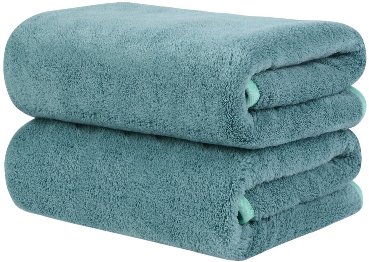 SnelShoppen - Set van 2 Microvezel Haarhanddoeken, Zachte en Absorberende Pluizige Handdoeken, 50 x 100 cm, Groene Badhanddoeken voor Thuis, Sport en