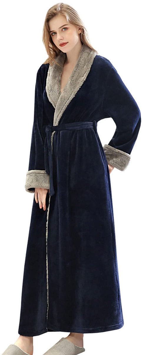 SnelShoppen - Dames Kamerjas Lange Gewaden Microvezel Badjas Loungekleding Over De Volledige Lengte Koraal Vlies Winter Warm Zacht en Pluizig met Sjaa