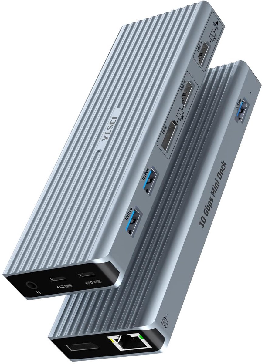 SnelShoppen - YLSCI Docking Station USB C 11-in-1 Hub met 2x 4K HDMI, 3x USB 3.1, PD 100W, Gigabit Ethernet, Audio, Drievoudig Display voor Laptop en
