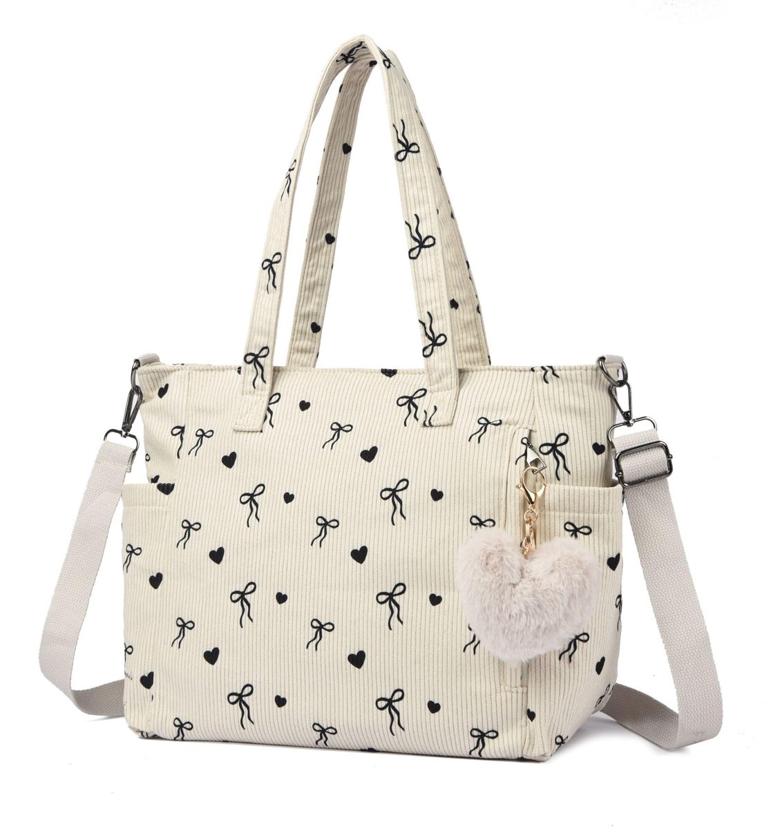 SnelShoppen - Makukke Cord Tote Bag Dames Schoudertas Grote Shopper Tas Handtas voor Werk, Kantoor, Reizen, Winkelen, School (Strik)