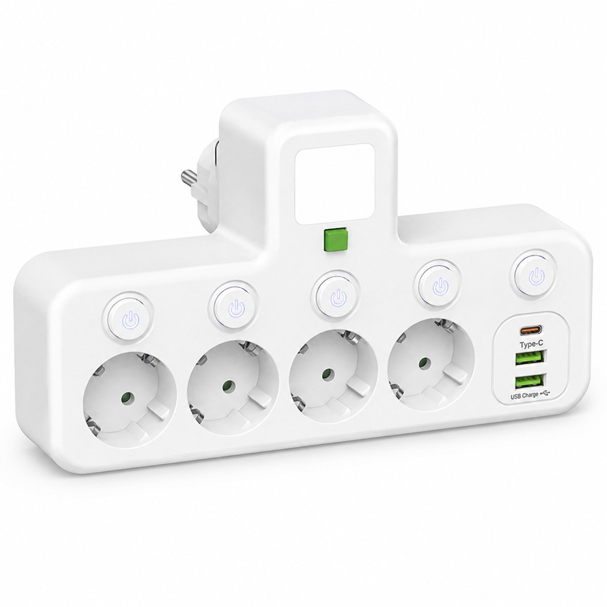 Gloovon® Wandstekkerdoos met USB & 4 Stopcontacten - Individuele Schakelaars en LED Nachtlampje - Wit - Maximaal 2500W
