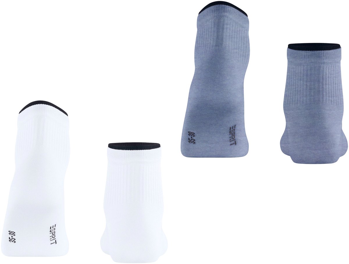 Esprit Double High Cuff 2-Pack kort eenkleurig katoen Multipack Korte sokken dames veelkleurig - maat 35-38