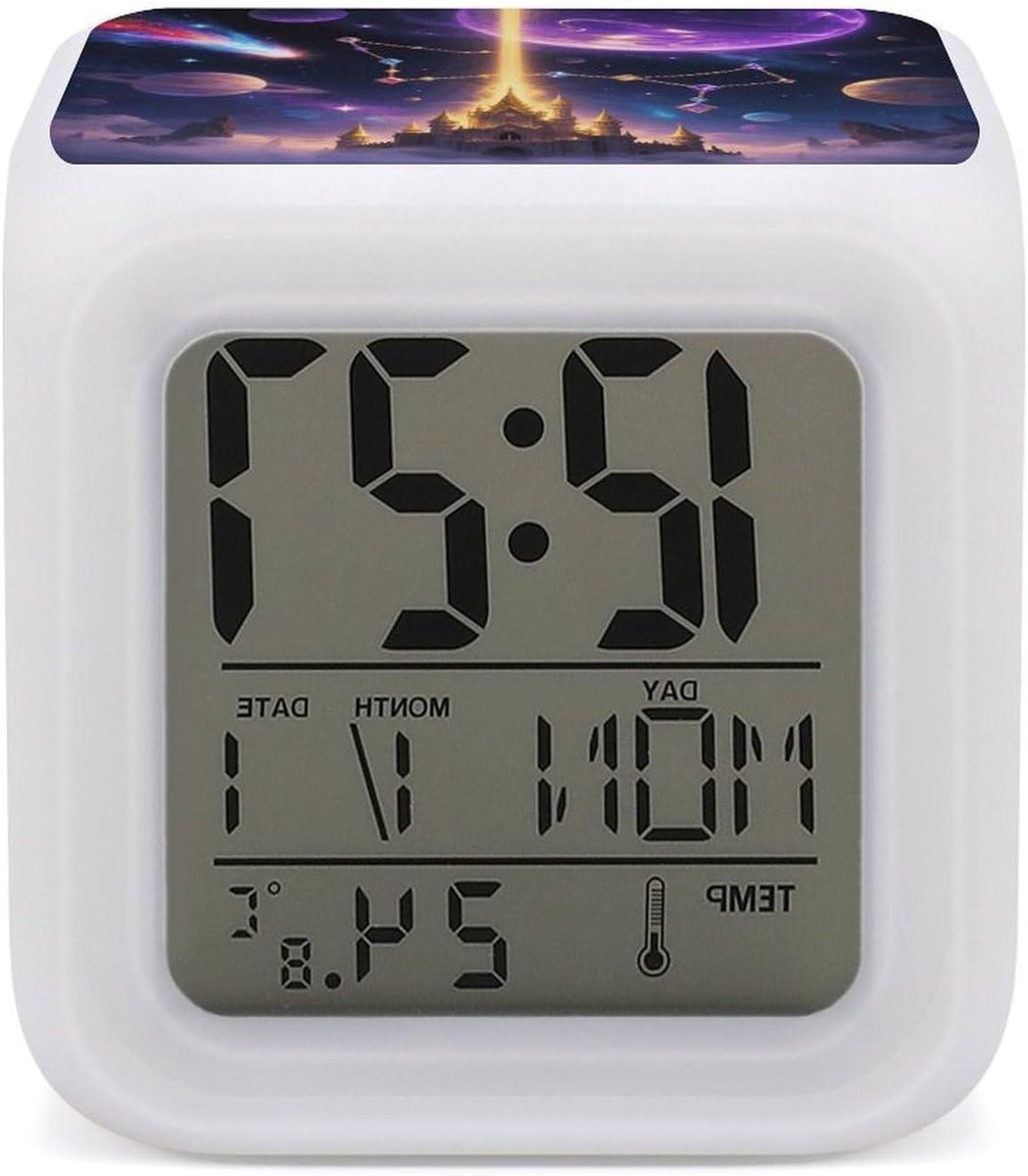 Digitale Wekker - Nachtklok Datumklok - Wakker Worden - Sterrenlicht Kleurverandering - 7.9 x 7.9 x 7.9 cm - Stijl