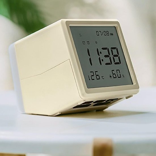 Kinderwekker - Digitale Klok - Ochtendritueel Hulp - Temperatuur Vochtigheid - 10 cm breed - Wit — afbeelding 3