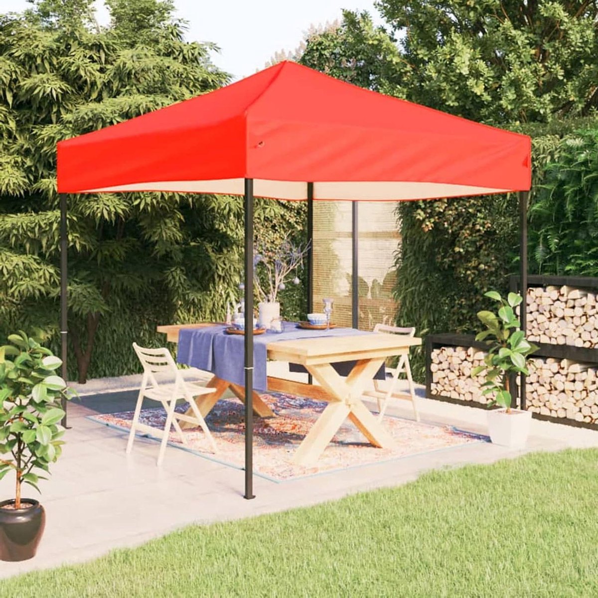 Partytent Vouwbaar - Tuinpaviljoen Feesttent - Buitenfeest Organiseren - Waterafstotend Dak - 3x3 m - Rood
