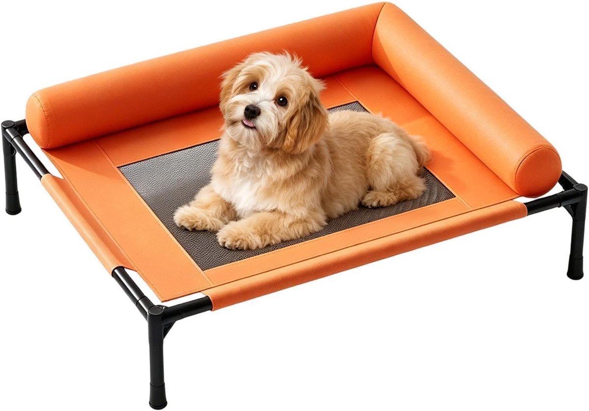 Verhoogd Hondenbed - Huisdier Koelbed - Comfortabel Rusten - Ademend Mesh - 66x45x17cm - Oranje