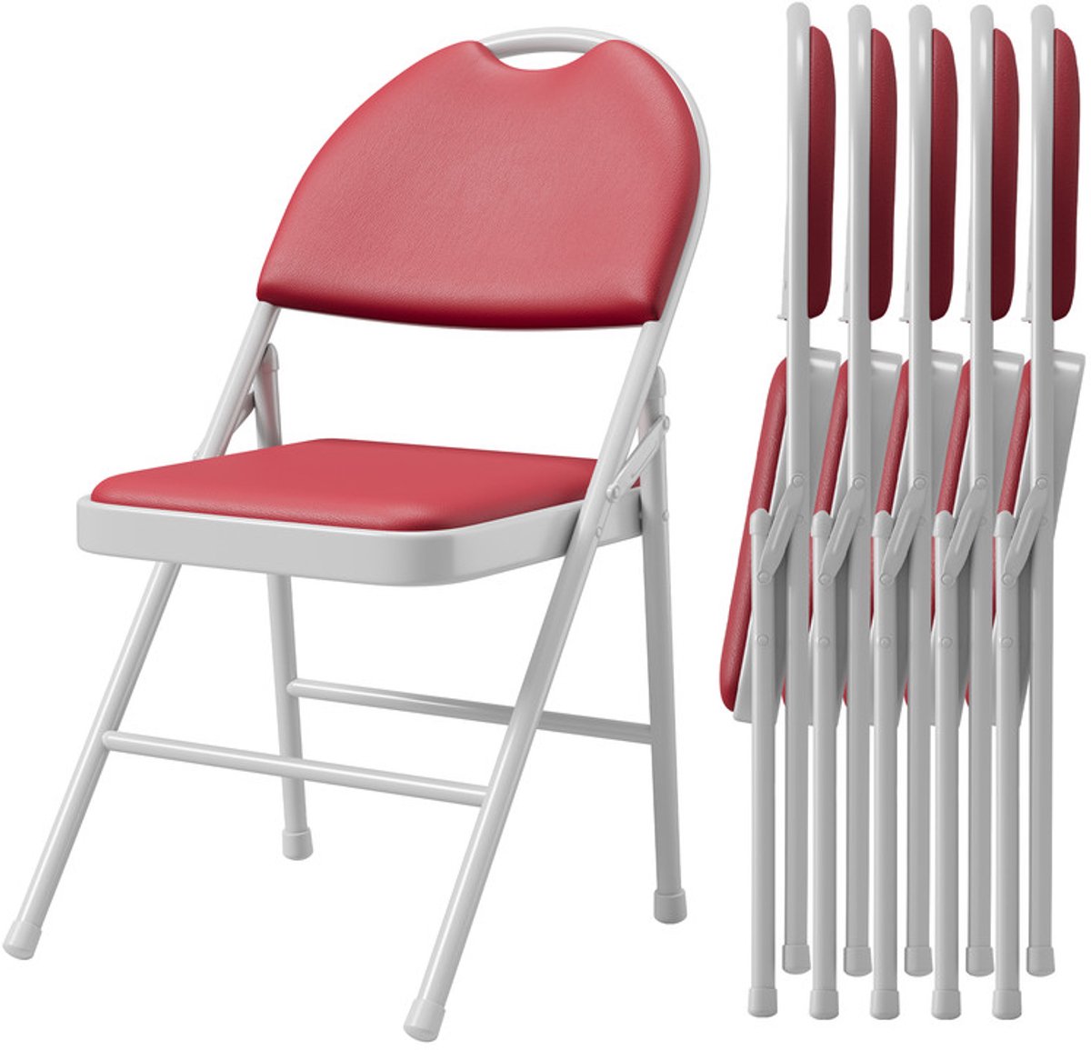 Triumpunpre Opvouwbare Stoelen met Rugleuning - Set van 6 - PU Gevoerde Stoelen - Eetkamer/Events/Camping - Inklapbaar - Rood