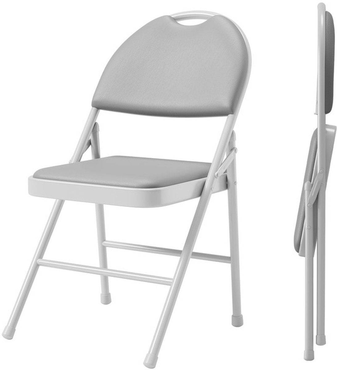 Triumpunpre Opvouwbare Stoel met Rugleuning - Set van 2 - PU Gevoerde Stoel - Eetkamer/Bureau/Camping - Inklapbaar - Antraciet Grijs