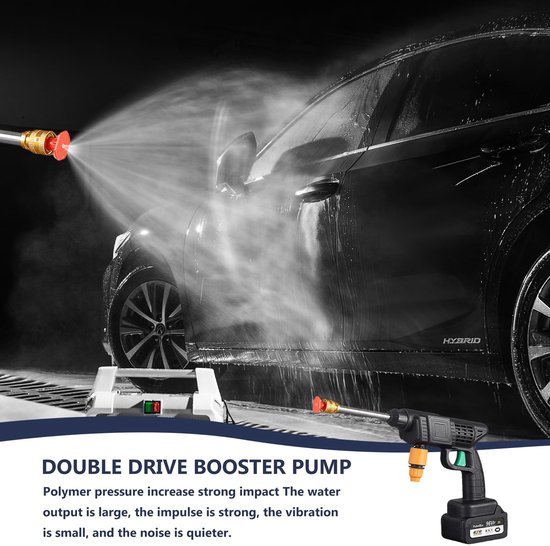 SnelShoppen - Draagbare Hogedrukreiniger 1200 mAh Accu 12V, 30 Bar Waterpistool voor Auto, Terras, Ramen, Gazon en Zwembad - Mobiele Drukreiniger van Snelshoppen — afbeelding 2