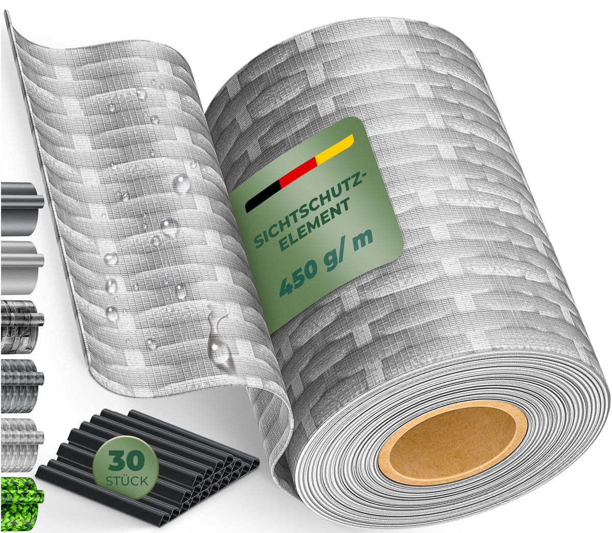 KESSER® PVC jaloezieën strip privacy roll dubbele staafmatten omheining ondoorzichtig, 30 bevestigingsclips | weer- en windbescherming | hekfolie privacy tuin tuinhek, Rattan Grijs 70 m