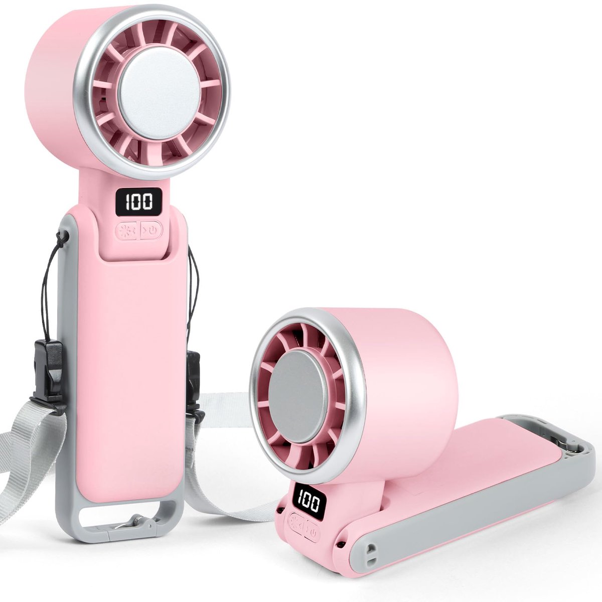 SnelShoppen - Draagbare handventilator Turbo 180° opvouwbaar met draagkoord in Roze - Handventilator voor Feest, Camping, Tuin & Kinderen - Compact en