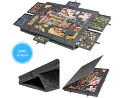 Livista Puzzelplaat voor 1500 Puzzelstukjes met 6 Lades – Puzzelbord met Opbergsysteem -– Puzzelmat van Hout – Puzzeltafel - Grijs