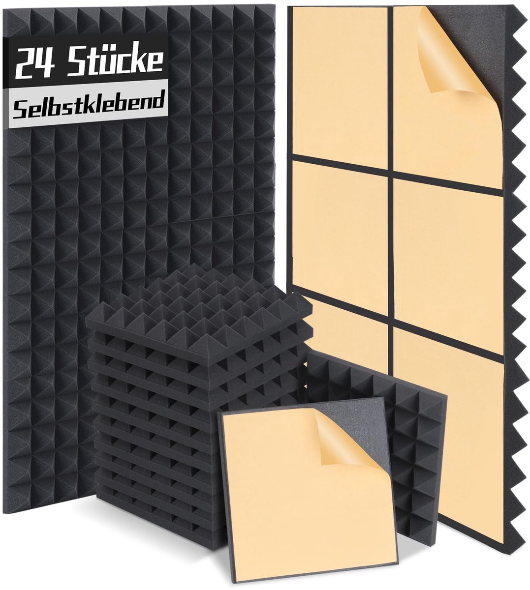 SnelShoppen - 24 Stuks Akoestische Panelen 30x30x5cm Geluidsisolatie Noppenschuim Zelfklevend Geluidsscherm Wand Schuimplaat Geluidabsorber Voor Studi
