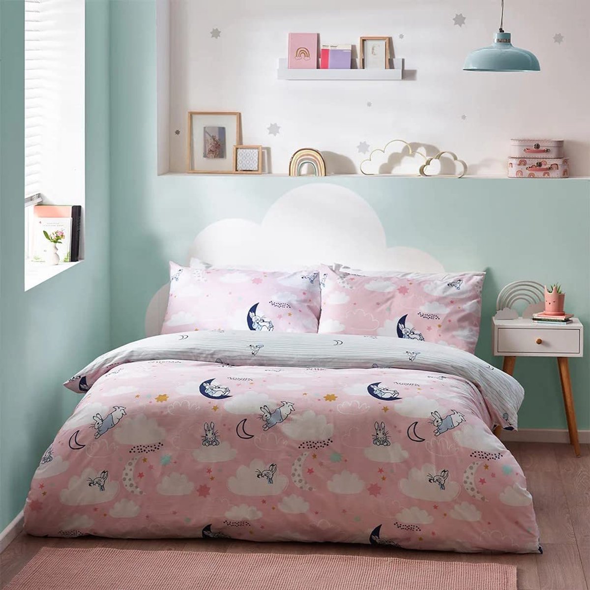 SnelShoppen - Peter Rabbit Dekbedovertrek Set - Eenpersoons - Roze - Kinderen - Katoen - Schattig Design - Perfect voor Kinderkamer - Slapen en Dromen
