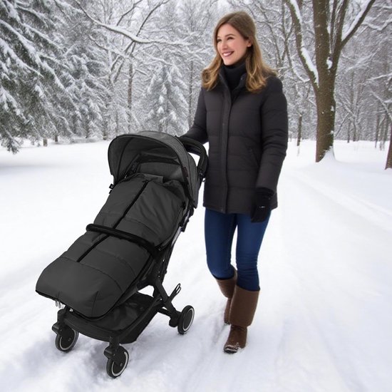 Wandelwagen voetenzak - Kinderwagen deken - Baby warm houden - Waterdichte fleece voering - 90x45 cm - Zwart — afbeelding 2