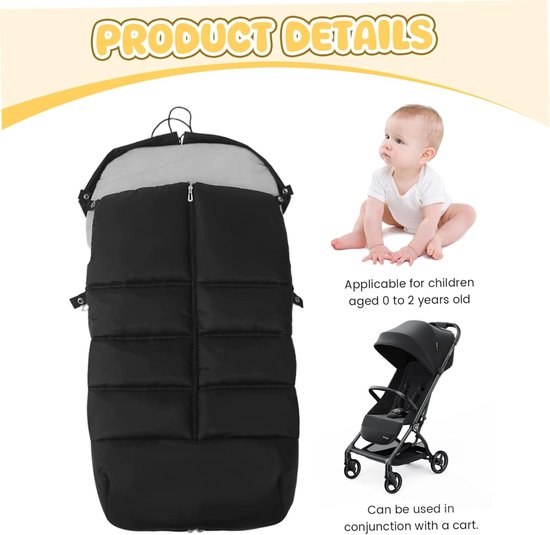 Wandelwagen voetenzak - Kinderwagen deken - Baby warm houden - Waterdichte fleece voering - 90x45 cm - Zwart — afbeelding 4