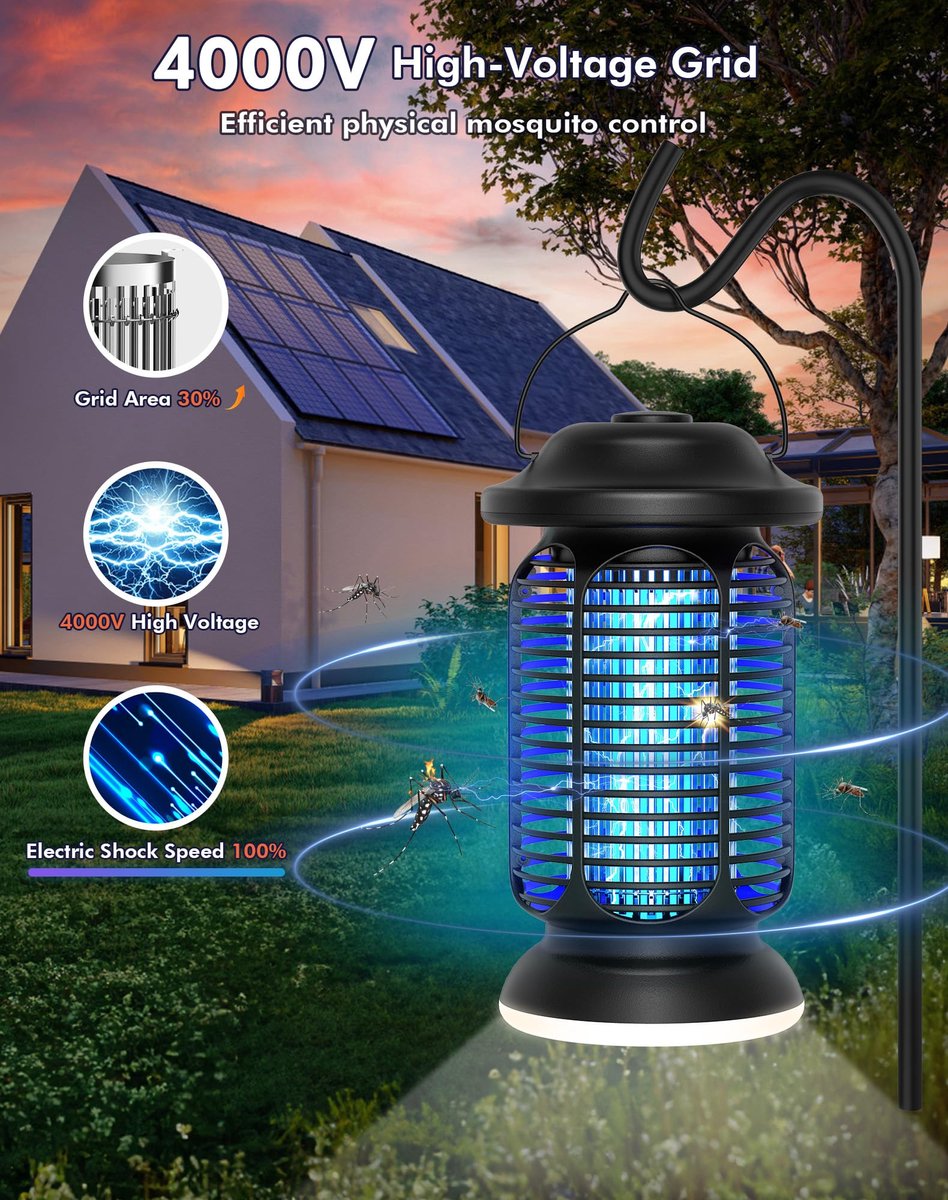 SnelShoppen - Elektrische Insectenverdelger 4000V, Vliegenval met LEDlicht, UV-Muggenlamp, 20W, IPX4 Waterdicht, Anti-Muggen en Vliegen voor Binnen en