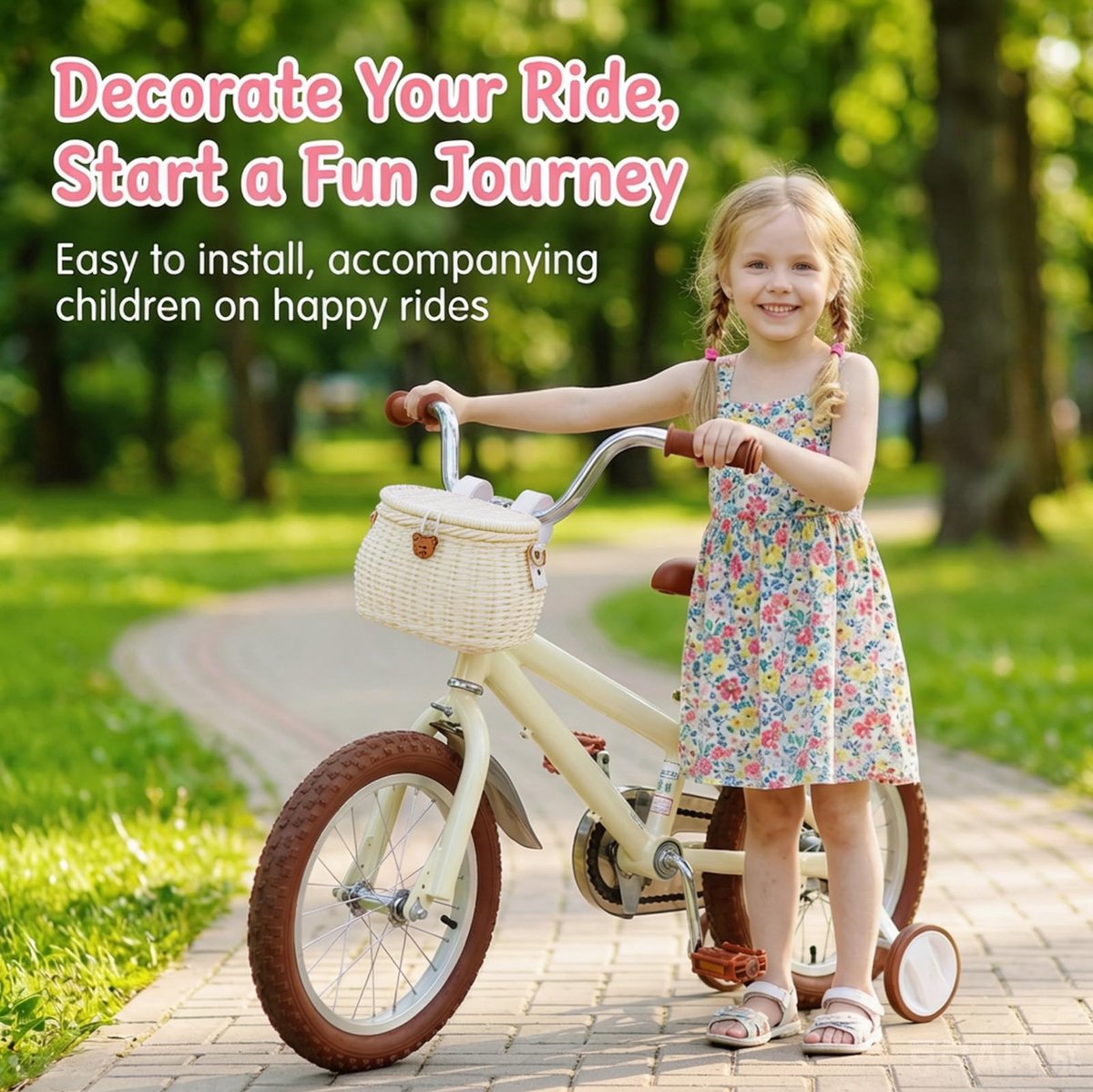 SnelShoppen - Fietsmand voor Kinderen, Afneembaar, Handgevlochten Rotan-Look, Met Deksel en Schouderbanden, 2-in-1 Rugzak voor Loopfiets, Kinderfiets
