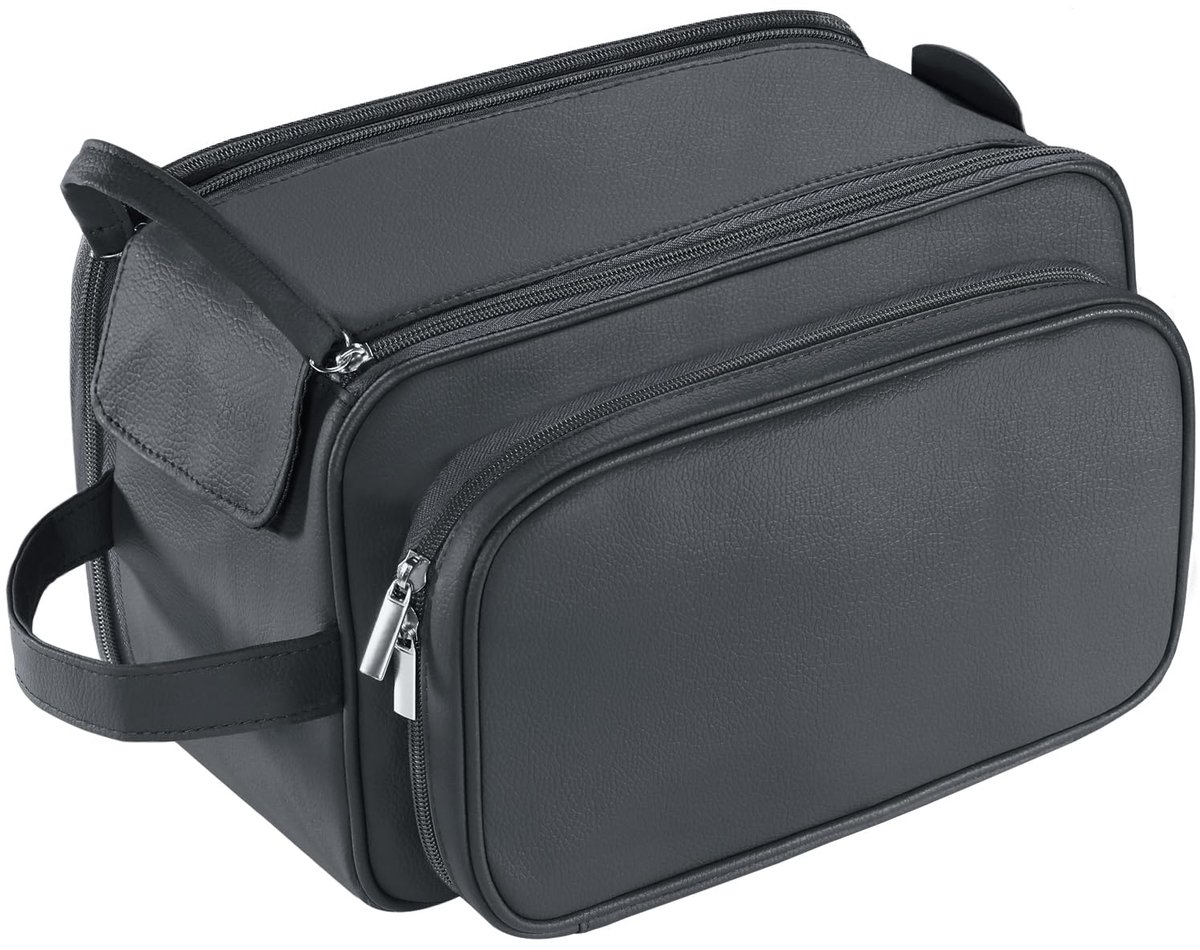 SnelShoppen - Grote toilettas voor mannen, XL PU-lederen reis-toilettas, waterbestendige Dopp-kit, scheertas voor toiletartikelen, organizer, zwart, i