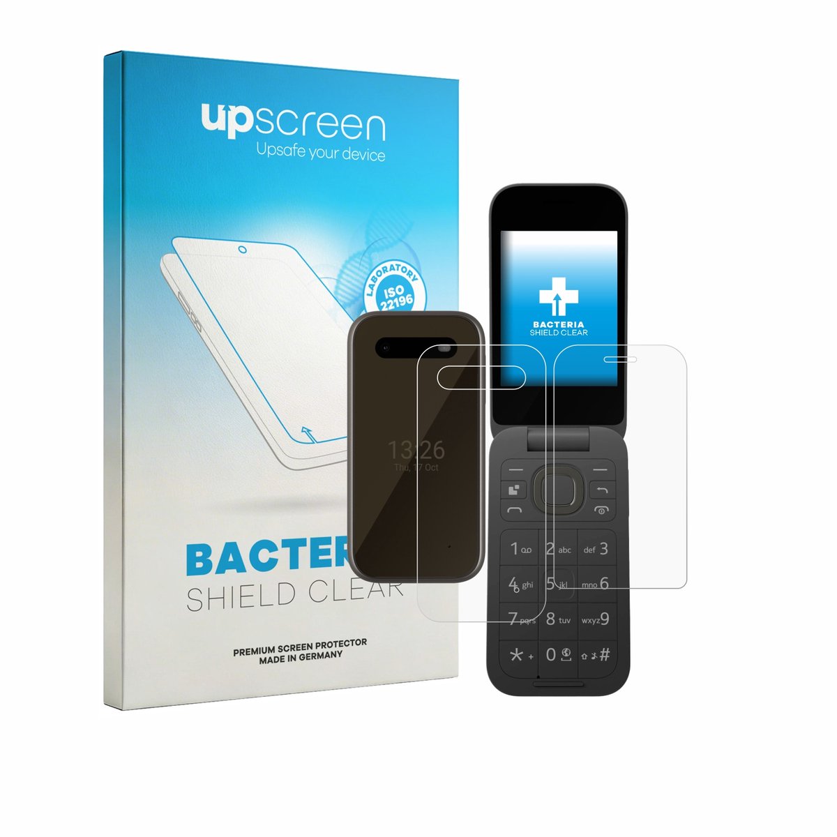 upscreen - Screenprotector voor HMD 2660 Flip 4G (Voor+Achter) - Folie Beschermfolie transparant antibacterieel