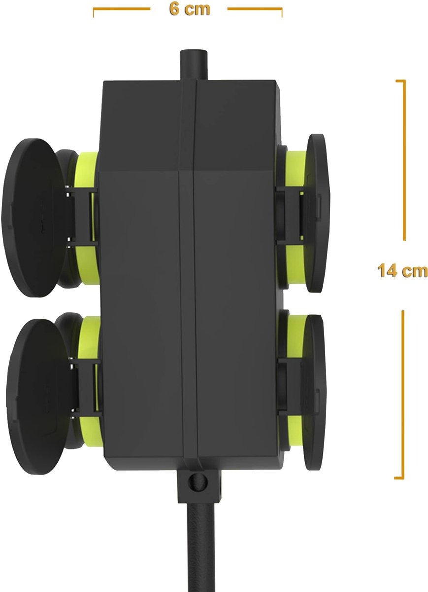 SnelShoppen - 10m Verlengkabel met 4 Schuko Stopcontacten IP44 voor Buiten, H05RR-F3G 1,5mm² - Zwart/Groen - Perfect voor Tuin, Camping en Feesten