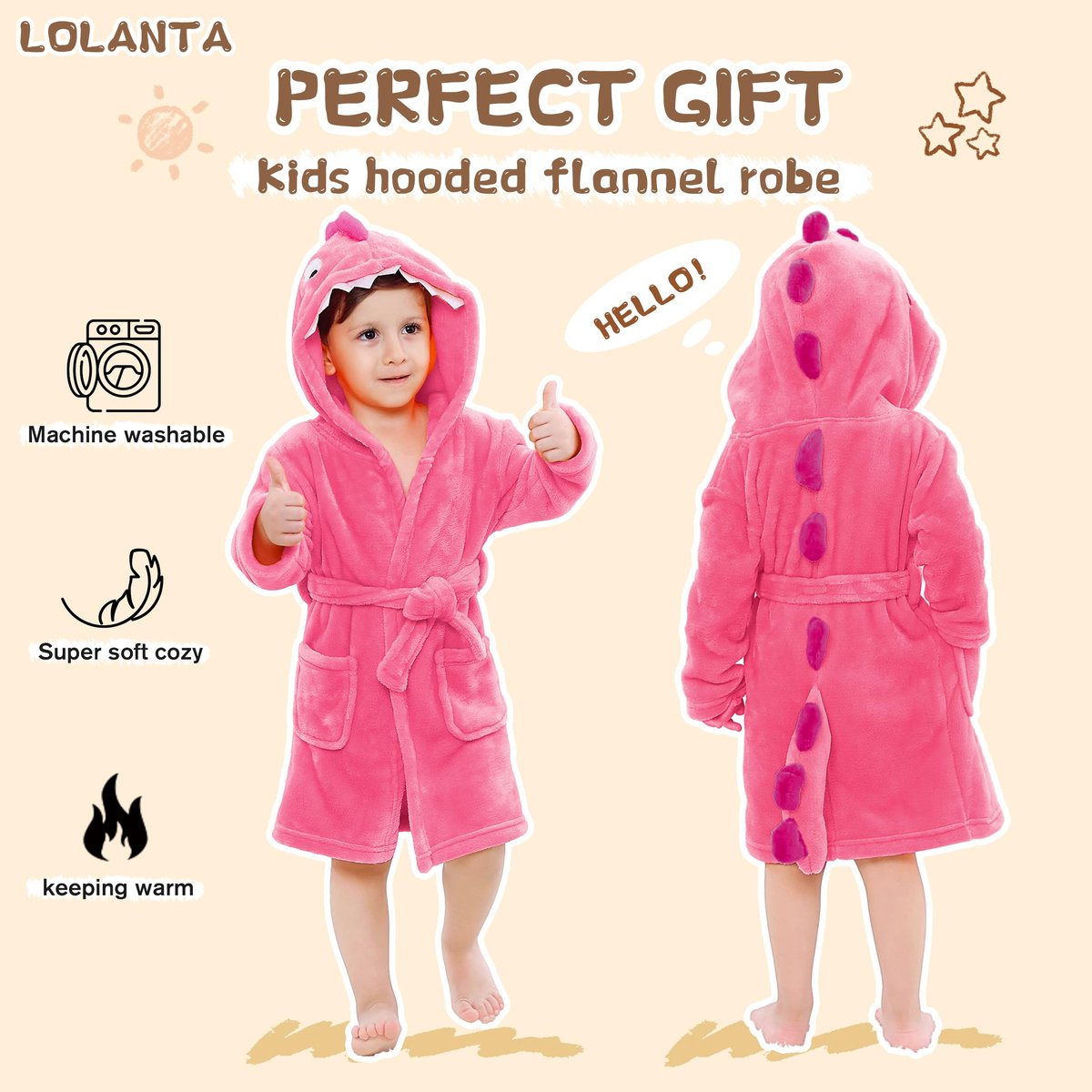 SnelShoppen - Fleece Badjas voor Kinderen, Pluizige Dinosaurus Capuchon Badjas, Comfortabele Pluche Badjas voor Jongens en Meisjes, Geschikt voor 1-10