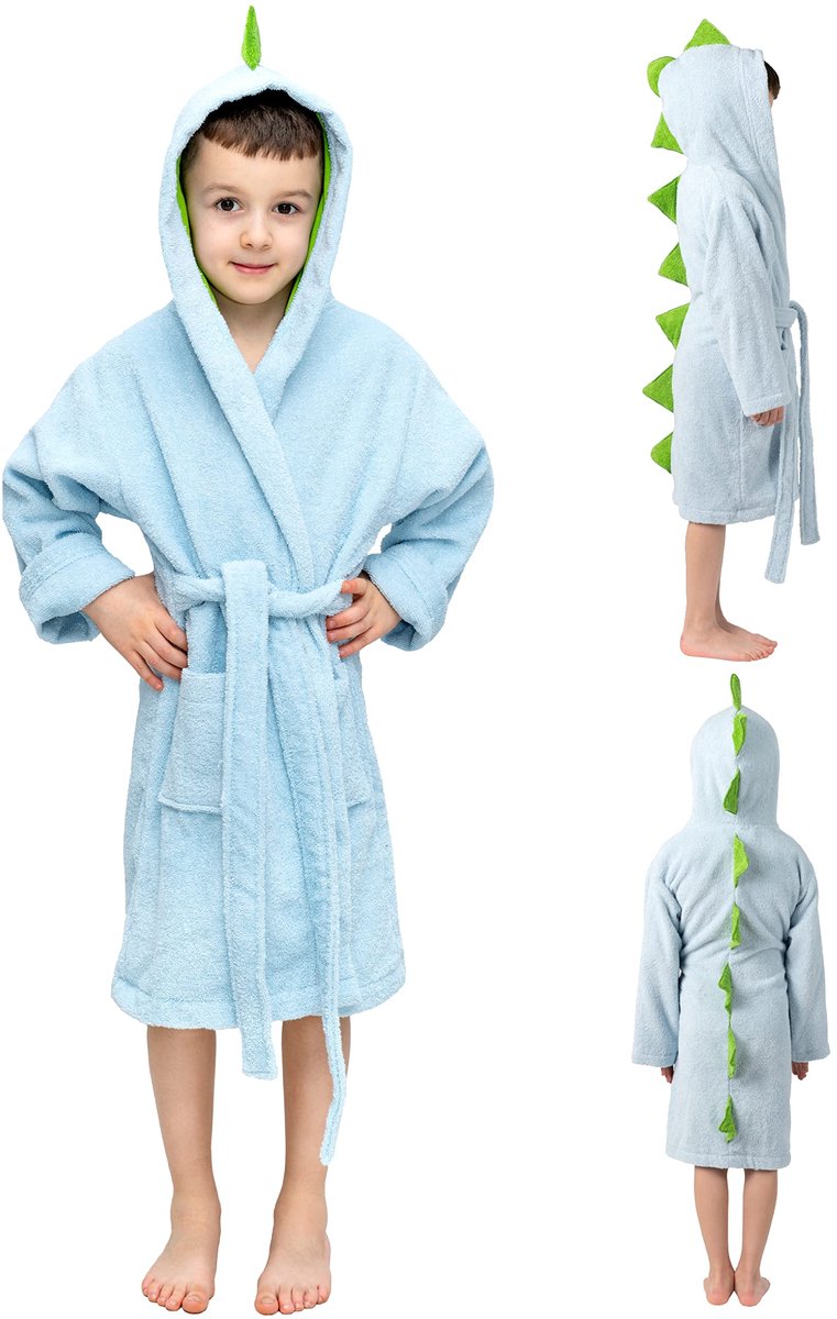 SnelShoppen - Badjas Dinosaurus Kinderen Katoen - Zacht en Donzig - 100% Katoen OEKO-TEX® Gecertificeerd - Voor Jongens en Meisjes - Ideaal voor Thuis