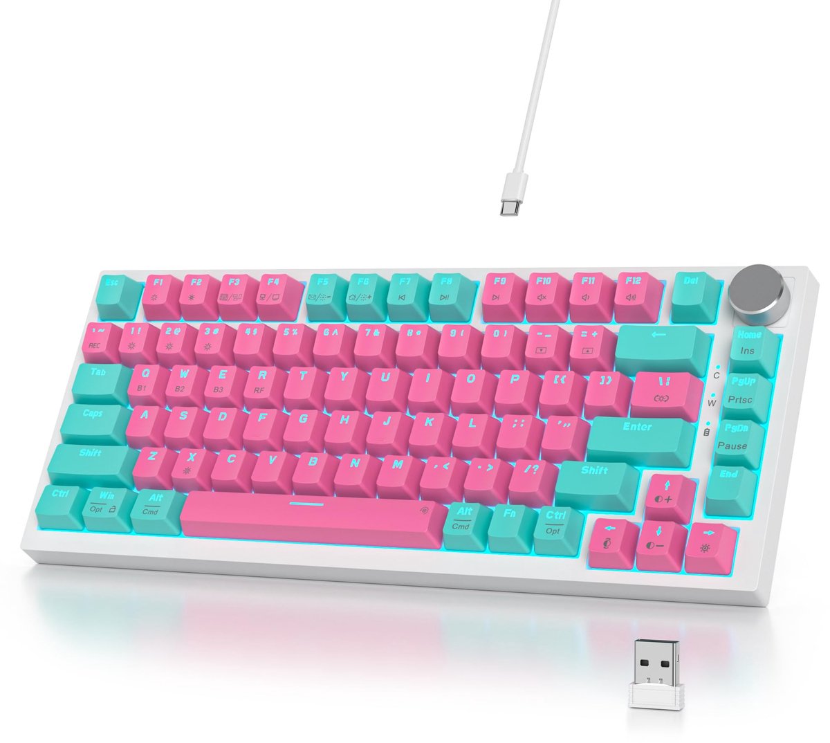 SnelShoppen - Draadloos Mechanisch Toetsenbord 75% QWERTY, Gaming Toetsenbord met RGB Verlichting, Gasket, 2.4GHz/Type-C/BT5.0, Romige Geluid voor Gam