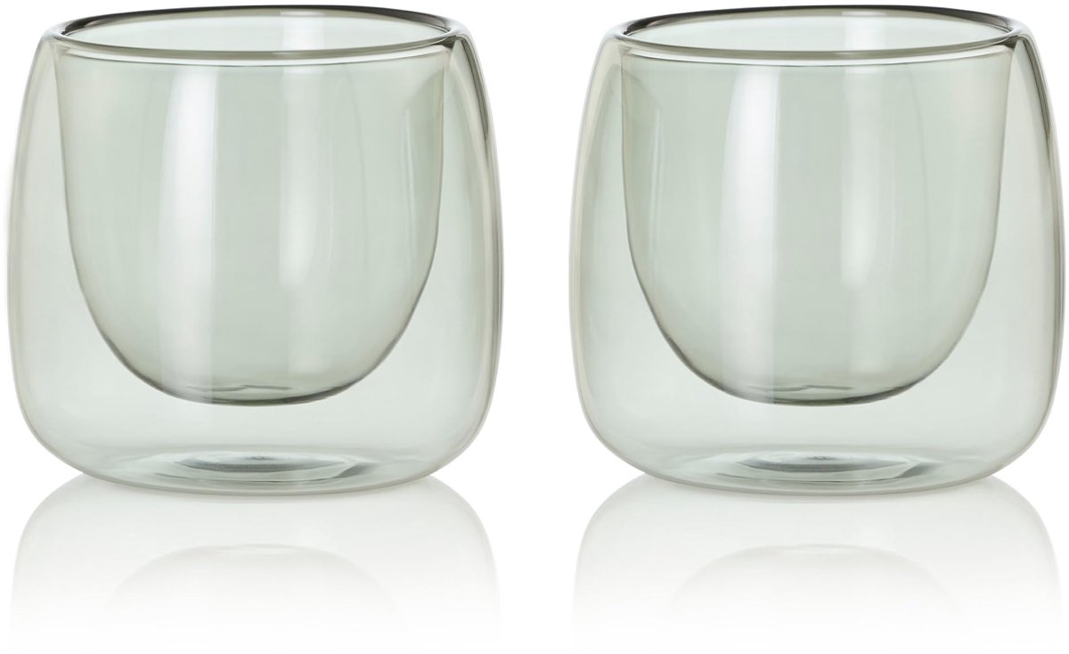 SnelShoppen - AdHoc YUNA Windlichtset (2 stuks) - Kaarsen- en theelichthouders van mondgeblazen glas - Grijze tafeldecoratie voor binnen en buiten - S