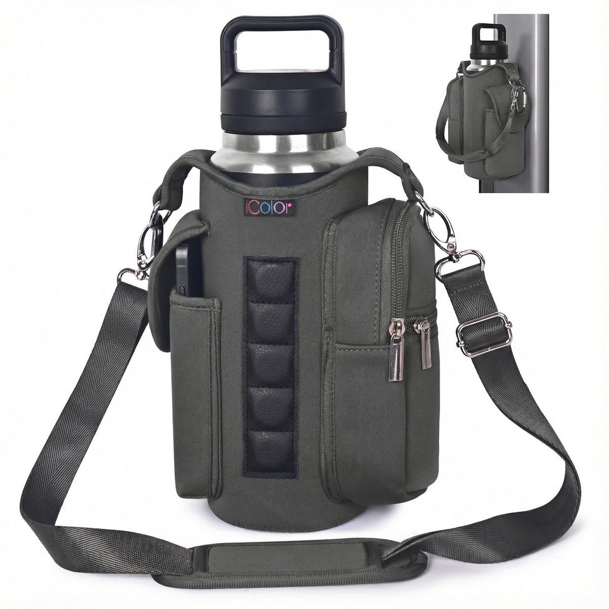 SnelShoppen - Magnetische gymtas met vakken voor mobiele telefoon en flessenhouder, sporttas voor fitness, trainings, wandelen, waterdichte gymtas, zw
