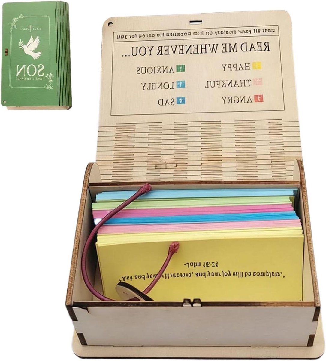 Houten Doos - Bijbelverzen Kaarten - Dagelijkse Reflectie - Emotionele Steun - 11 x 7 x 4.5 cm - Groen