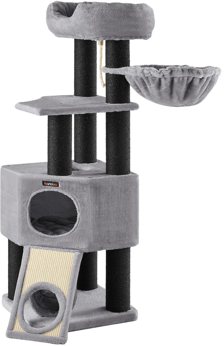 Brandistry - Krabpaal - Krabpaal Groot - Kattenboom - Kattentoren - Ligkom en Knuffelholte - Uitzichtplatform - 141 CM - Grijs