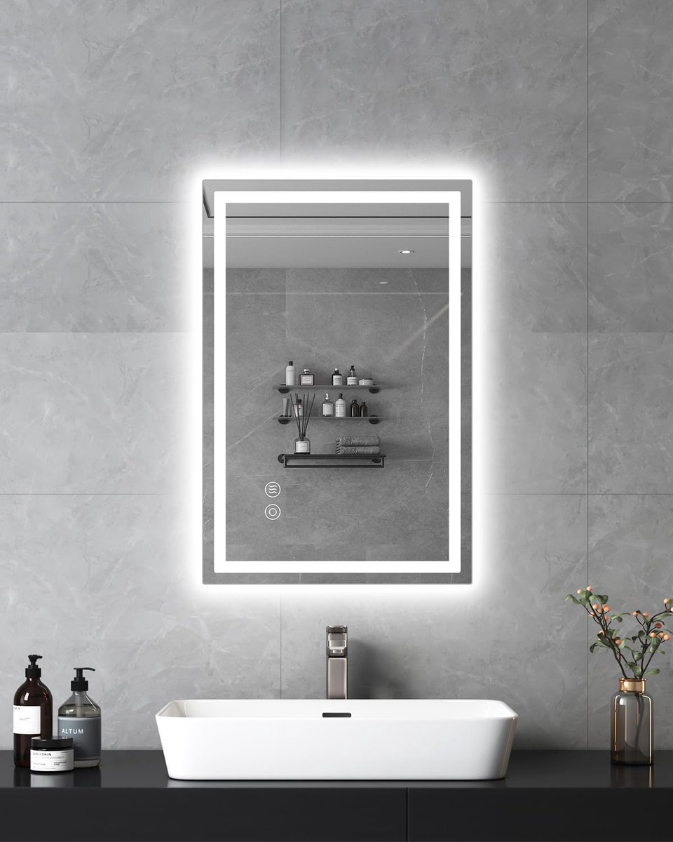 SnelShoppen - LED Badkamerspiegel 40x60 cm met Anti-Condens, Dimbare Verlichting met Aanraakschakelaar, Koud Wit, IP44, Explosiebestendig Glas voor Ba