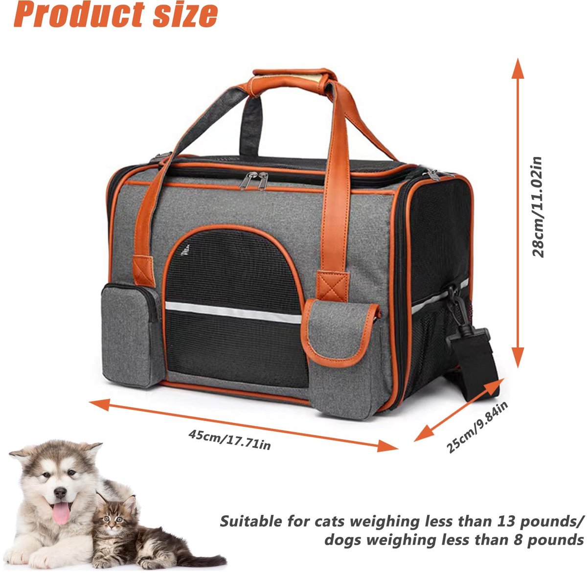 SnelShoppen - Transporttas voor Katten en Honden tot 8 kg - Opvouwbare Draagbox voor Kleine en Middelgrote Huisdieren - Perfect voor Vliegtuig, Auto e