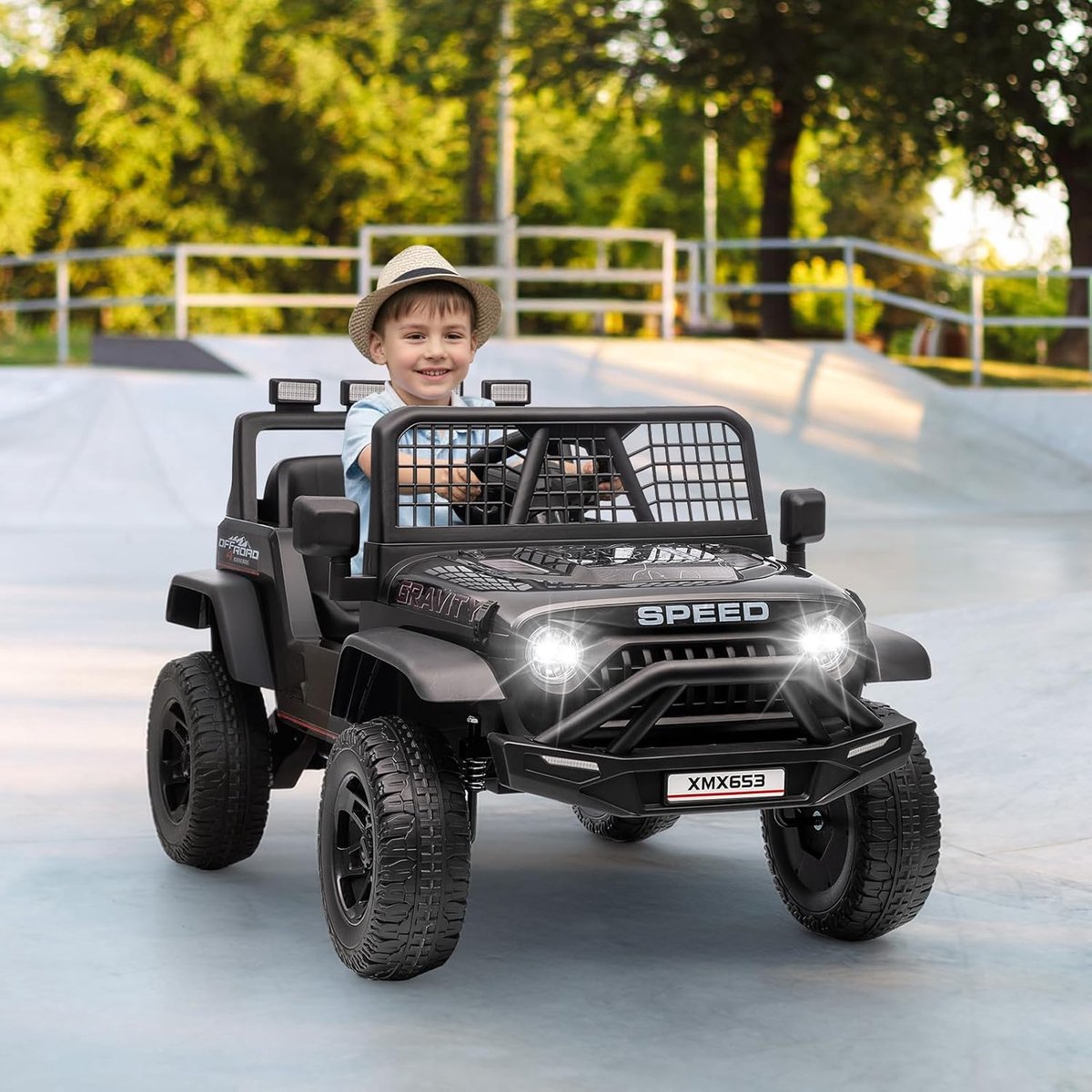 Triumpunpre - Elektrische kinderjeep 12V 4,5Ah met afstandsbediening - Bluetooth - LED-verlichting - voor kinderen 3-6 jaar - Zwart