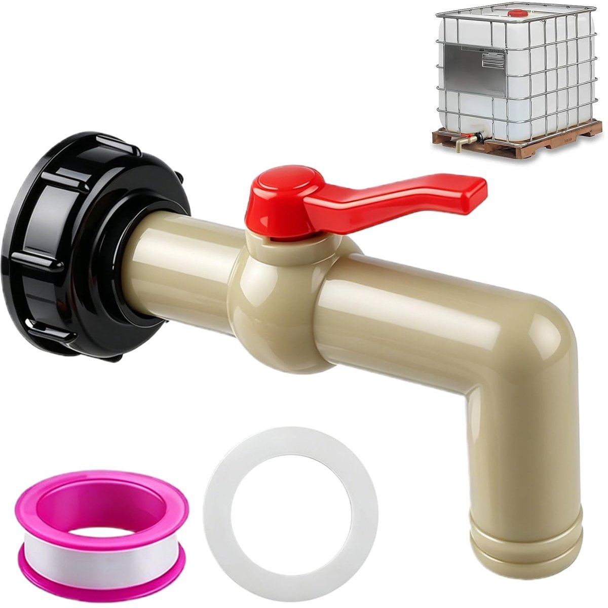 Dailygoods- Tankkraan 1000 Liter - IBC Uitgang 32 mm - Controlegreep - Dikke Schroefdraad - Corrosiebestendig - Hoogwaardig PE-Materiaal - Afvoerventiel