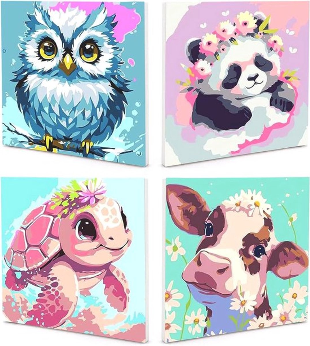 Schilderen op nummer set voor meisjes vanaf 5-9 jaar - Junior dieren thema - Inclusief penseel en acrylverf - 20x20 cm