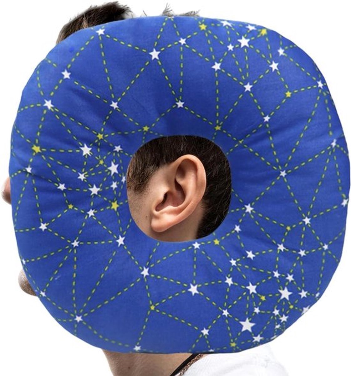 Donutkussen met gat voor zijslapers ter verlichting van oorpijn - Blauw