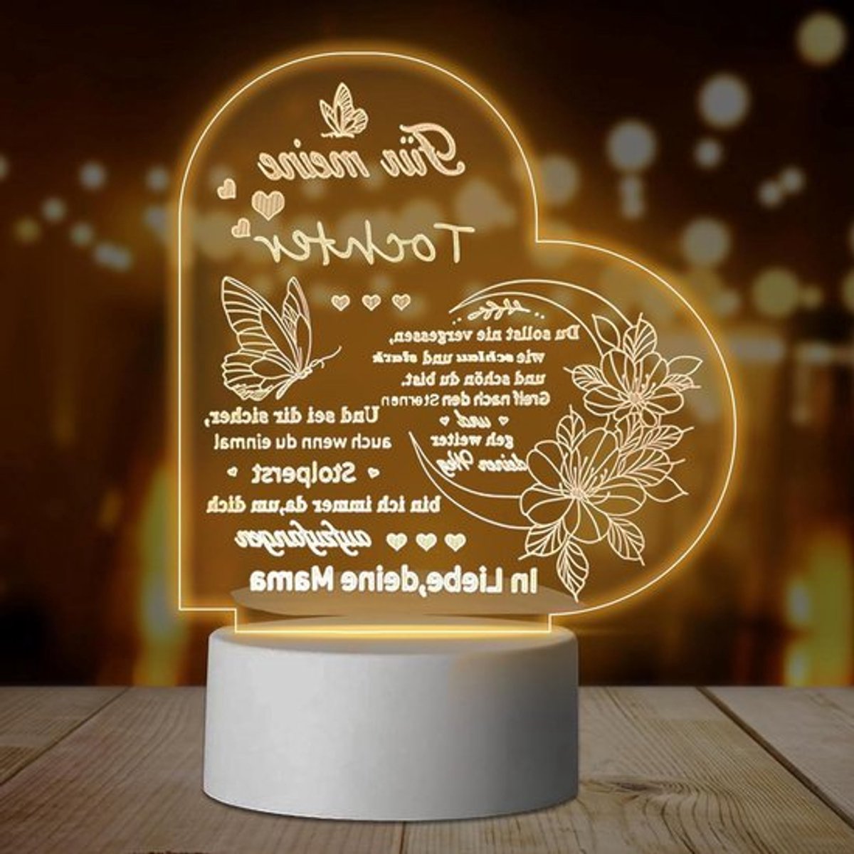 Acrylnachtlamp 3D hartvormig gepersonaliseerd - Verjaardagscadeau dochter - Zegenende woorden