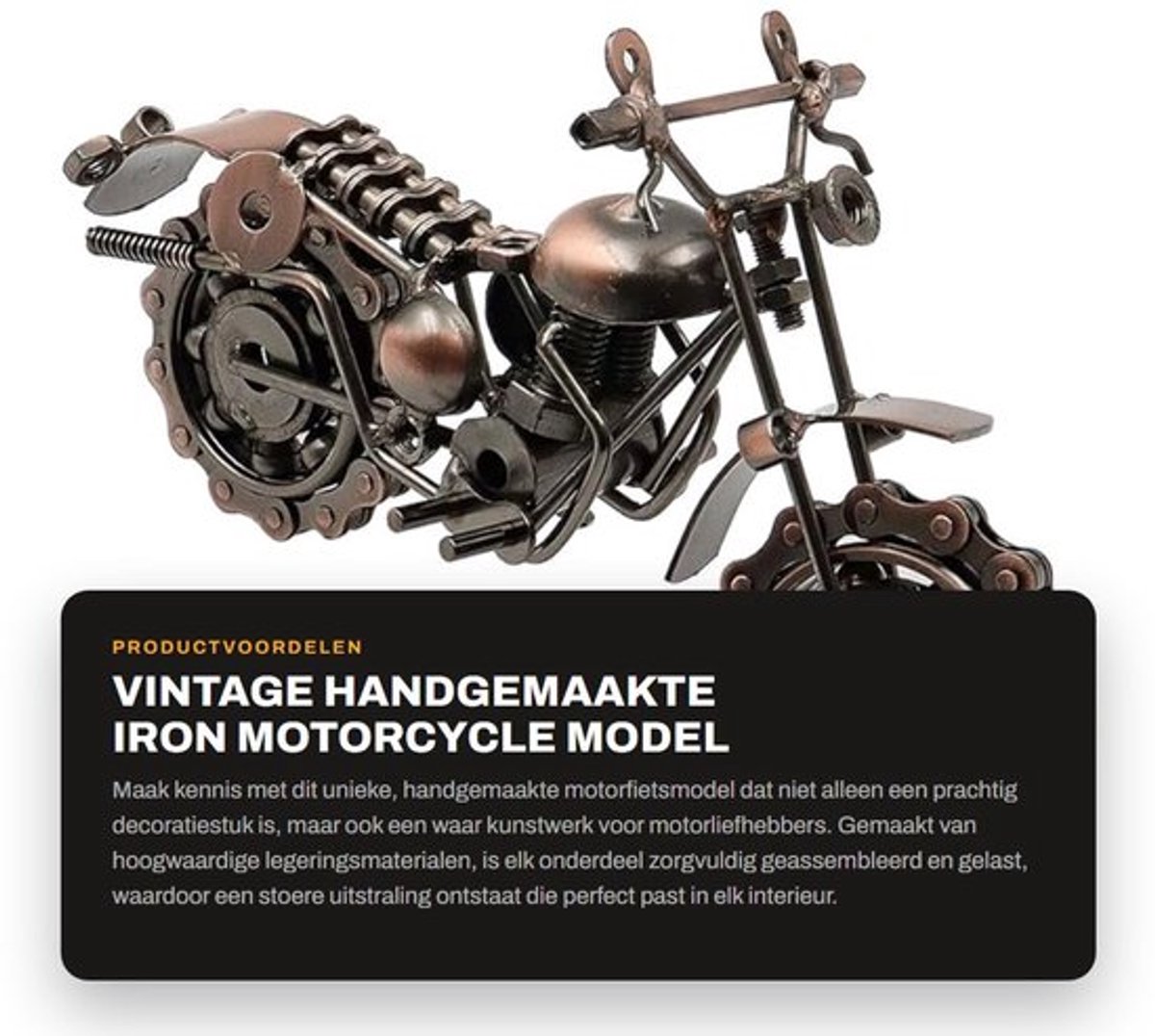 Motorfietsmodel 20cm - Vintage Handgemaakte Kunst - Collectible Sculptuur - Mechanische Decoratie - Beweegbare Wielen - Gemaakt van Legeringsmaterialen - Motorfietsbeeldje