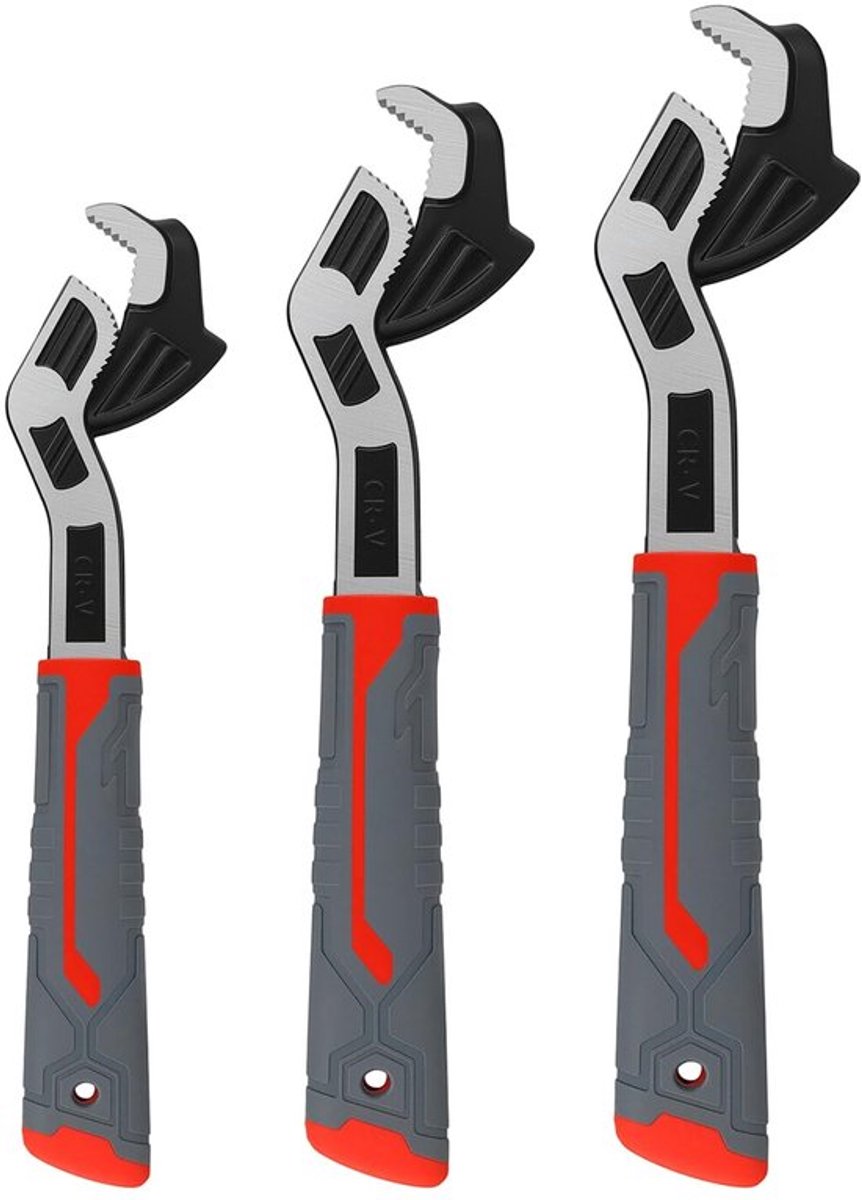 Moersleutelset - 3 Stuks - Zelfvergrendelend - Verstelbaar - Brede Kaak (9-43 mm) - Gelegeerd Staal - Innovatief Ontwerp - Pijpsleutel