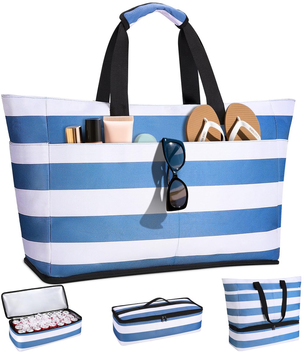 SnelShoppen - XXL Familie Strandtas met Koelvak 54L - Grote Waterdichte Opvouwbare Handtas Shopper voor Vrouwen - Ritssluiting en Natvak - Perfect voo