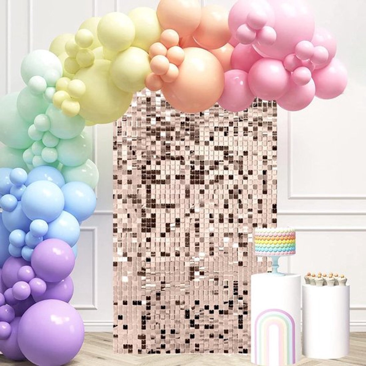 Champagne Gouden Shimmer Muur Achtergrond - Set van 12 Stuks voor Feestdecoratie.
