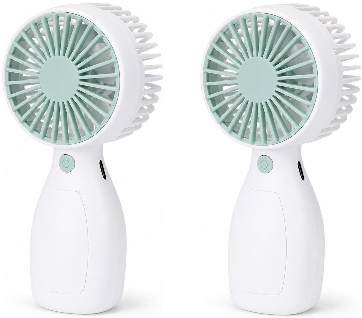 Cooling Mini handventilator - 2x - groen - 6 x 12 cm - USB - verkoeling in zomer - Op batterijen