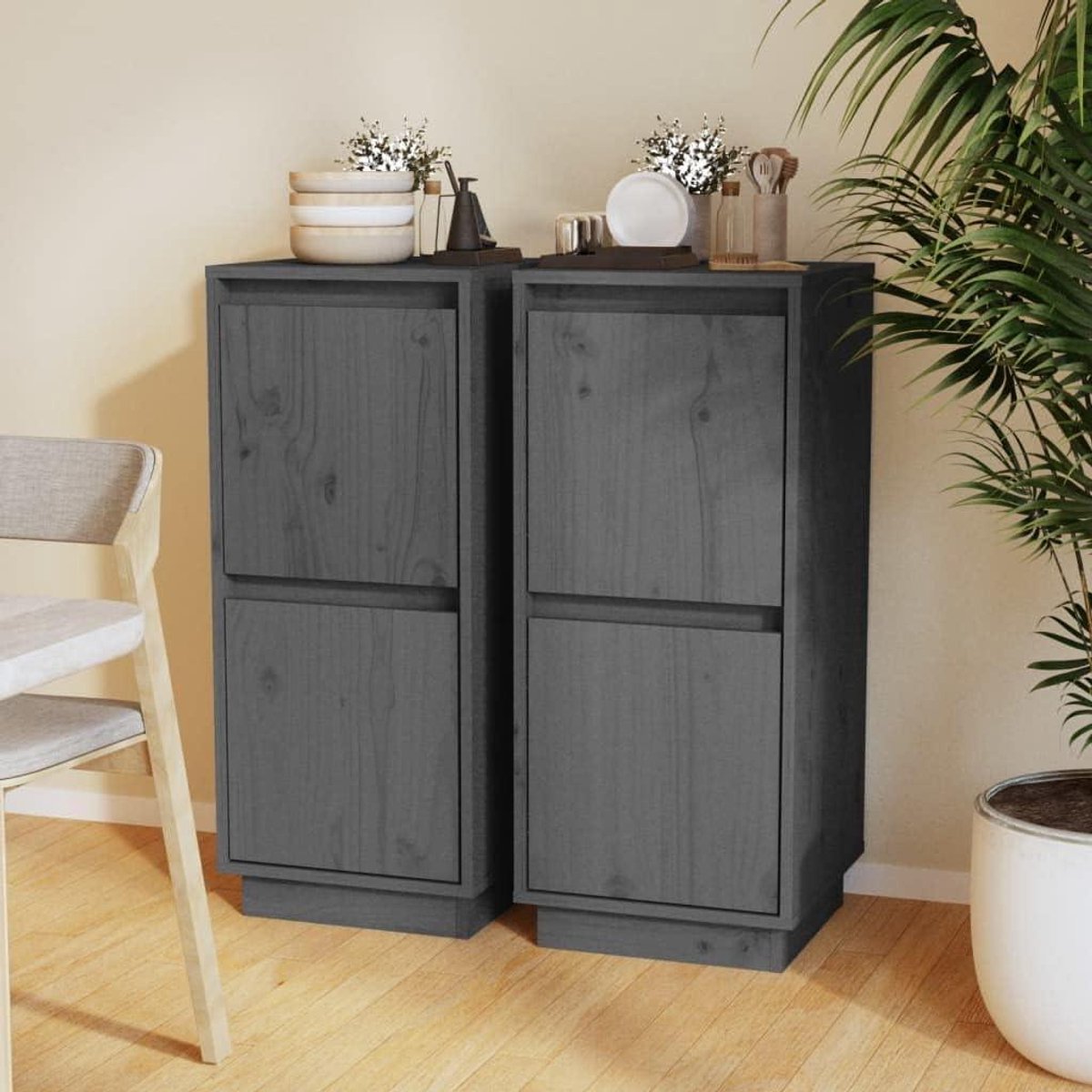 Dressoir Set - Bijzetkastjes - Opbergen Woonkamer - Massief Hout - 315x34x75 cm - Grijs