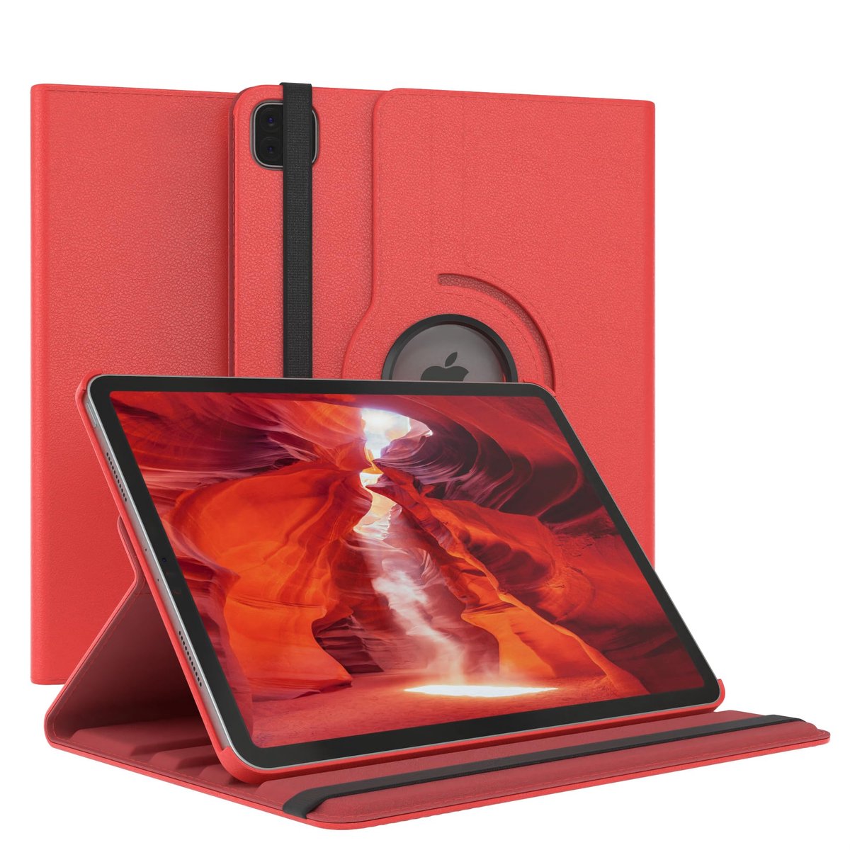 SnelShoppen - EAZY CASE Tablet Beschermhoes voor iPad Pro 11" (2018/2020/2021/2022) - Smart Cover, Opvouwbare Case, 360° Draaibaar, Kunstleer, Rood, I